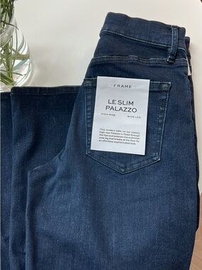 Frame Denim Dark Indigo High-Rise Wide Leg Jeans